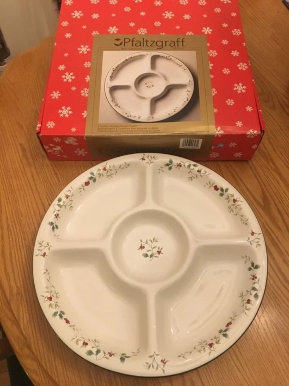 Pfaltzgraff Winterberry 5 Section Divided Round Platter